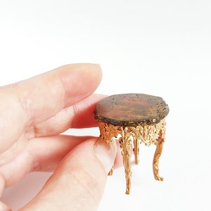 Miniature dollhouse baroque stool. Realistic furniture gold bronze colour. 1/12 twelfth scale doll house vintage. Victorian style chair image 5