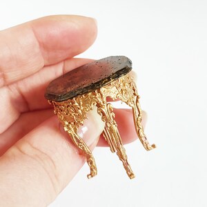 Miniature dollhouse baroque stool. Realistic furniture gold bronze colour. 1/12 twelfth scale doll house vintage. Victorian style chair image 6