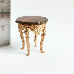 Miniature dollhouse baroque stool. Realistic furniture gold bronze colour. 1/12 twelfth scale doll house vintage. Victorian style chair image 3