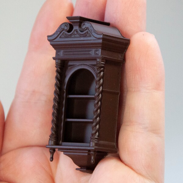 Miniature dollhouse wall shelf. Realistic furniture Tudor storage rack. 1/12 twelfth scale doll house vintage. Victorian style furniture