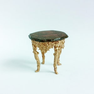 Miniature dollhouse baroque stool. Realistic furniture gold bronze colour. 1/12 twelfth scale doll house vintage. Victorian style chair image 10