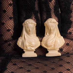 Miniature dollhouse Veiled Lady symmetric sculptures (set of 2). Realistic mini statue. 1/12 twelfth scale doll house oddity home decor