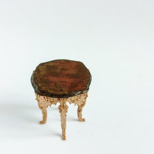 Miniature dollhouse baroque stool. Realistic furniture gold bronze colour. 1/12 twelfth scale doll house vintage. Victorian style chair image 9