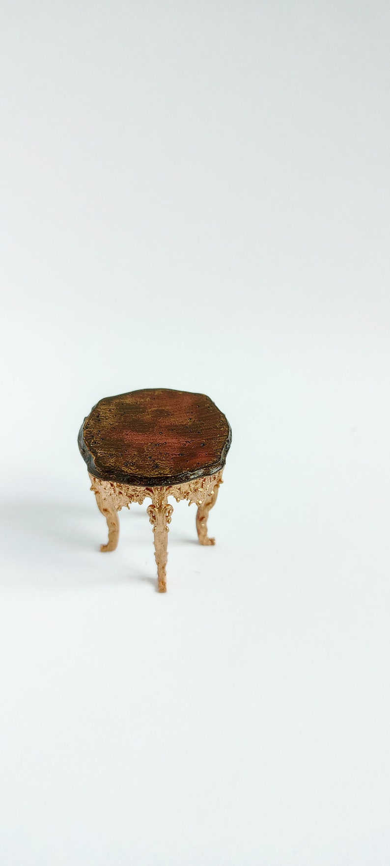 Miniature dollhouse baroque stool. Realistic furniture gold bronze colour. 1/12 twelfth scale doll house vintage. Victorian style chair image 9