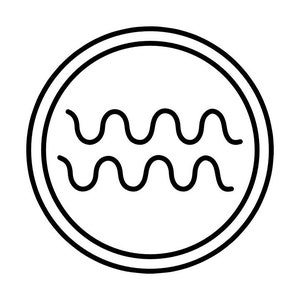May include: A black and white graphic of the Aquarius zodiac symbol. The symbol features two wavy lines inside a double-lined circle. The design is simple and minimalist, set against a white background.