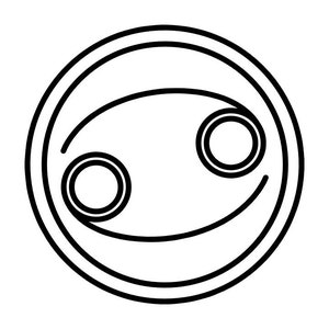 Pode incluir: Um desenho a traço preto e branco do símbolo do signo de Câncer. O símbolo é um desenho circular com dois círculos e duas linhas curvas, tudo em preto sobre um fundo branco.