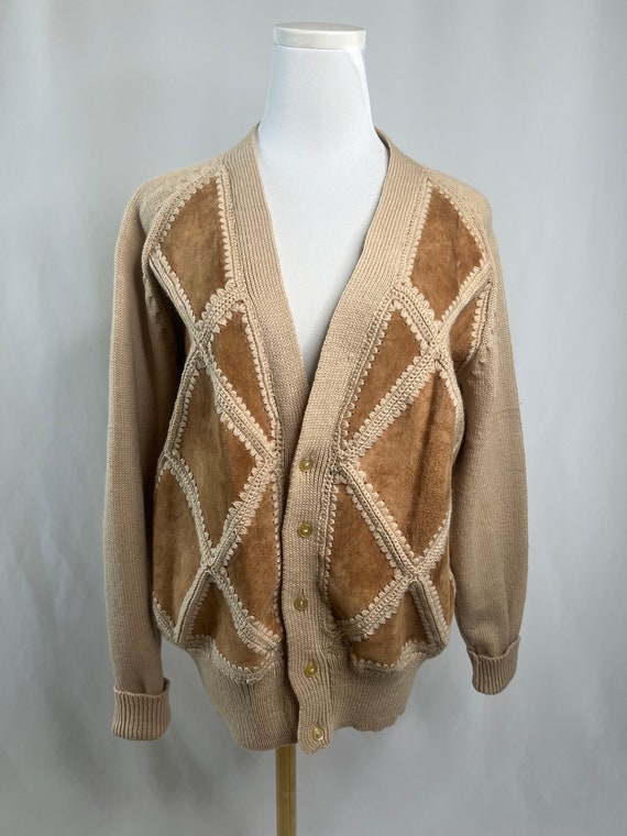 Vintage patched leather suede cardigan // size me… - image 1