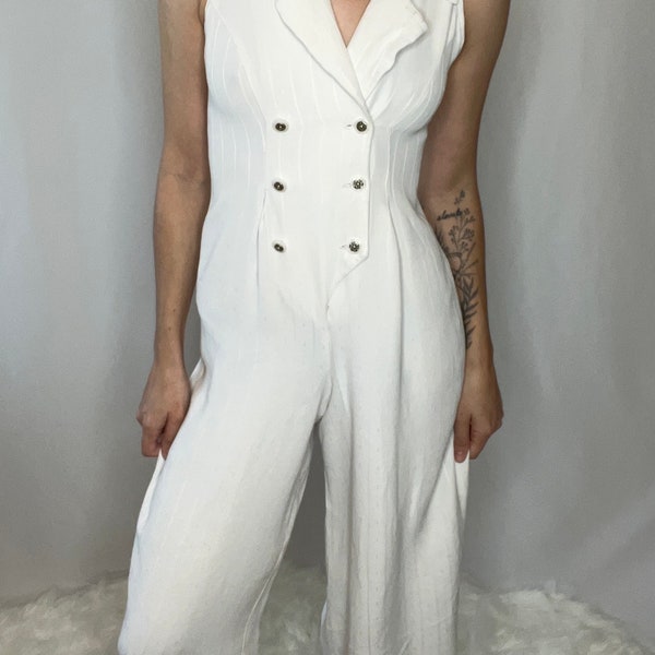 Vintage white button down romper // size 3