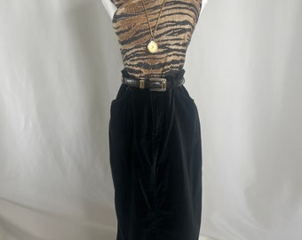 Vintage long black velvet skirt // size 10