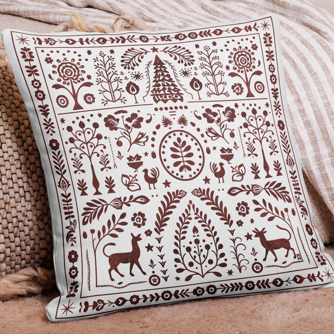 Red Berry Pine Tree Tapestry Pillow Cover: Winter Holiday Throw Pillow ...