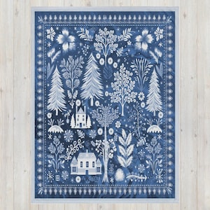 Blue Pour Tapestry Design Fleece Throw Blanket- Original Artwork on Soft, Hypoallergenic, Washable Blanket