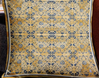 Blue and Yellow Portuguese Floral Tile Pattern Premium Pillow Case -Original Artwork on Soft, Washable Throw Pillow Cover, GIVE A HUG!