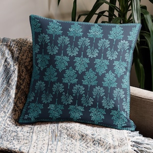 Navy & Teal Tree Tapestry Pillow Cover: Original Art Throw Pillow