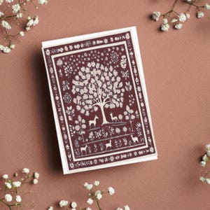 Biglietti d'auguri floreali in stile vintage ispirati alla natura, animali del bosco, Art Nouveau, biglietti vuoti, 5x7. Cancelleria con albero della vita e cervi