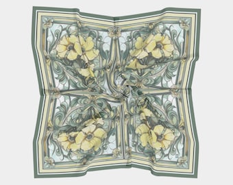 Lenço de seda floral Art Nouveau | Papoilas Amarelas, Charmeuse Estilo Vintage ou Habotai