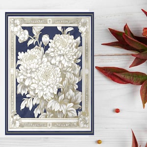 Gouden chrysant voor chinoiserie Bloemdessin Origineel kunstwerk met ingewikkeld bloemontwerp Vintage stijl groot gevouwen briefpapier