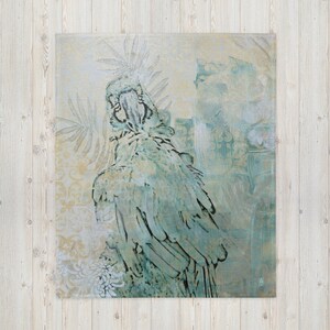 Gold Parrot Fleece Throw Blanket- Original Artwork on a snuggly hypoallergenic fleece throw