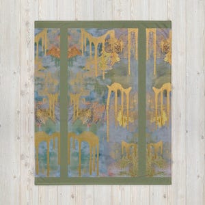 Green & Gold Abstract Fleece Throw Blanket - Original Artwork on a snuggly throw