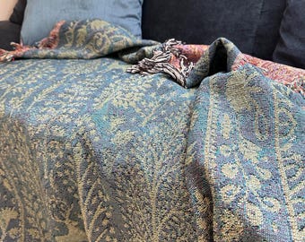 Dark Forest Tableau With Deer Tapestry Design Nordic Jacquard Woven Blanket- Original Artwork On Ecofriendly 100% Cotton Throw Blanket