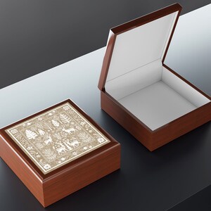 Deer Tapestry Style Jewelry Box: Rustic Boho Decor (6x6 inches)