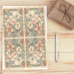 Cartões de notas em branco dobrados com design floral Art Nouveau para todas as estações, papelaria artesanal sofisticada tamanho XG, arte original em estilo vintage. Envie um abraço!