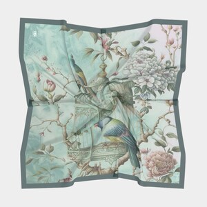Chinoiserie Pour Birdcage Square Scarf-Wearable Art, Unique Souvenir Gift, Wardrobe Accessory, Chic Modern Style, Silk Habotai/Charmeuse