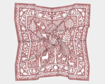 Forest Tableau with Deer Tapestry Design Nordic Luxury Silk Scarf- Wearable Art, Style Accessory, Modern Style, Silk Habotai or Charmeuse