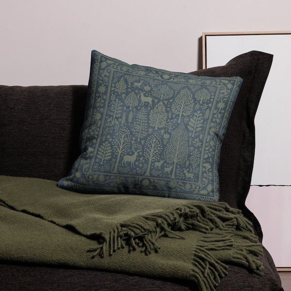 Dark Forest Tableau with Deer Tapestry Nordic Premium Pillow Case - Original Artwork on Soft, Washable Doublesided Pillow Cover, GIVE A HUG!