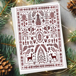 Cartes de voeux pliées pour les vacances d'hiver, motif petits fruits rouges et sapin - Partagez la magie !