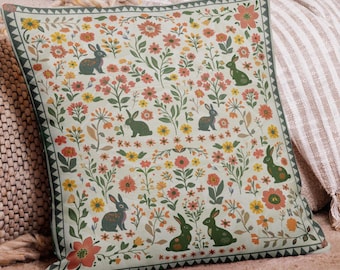 Folk Art Kaninchen Kissenbezug: Retro Floral Woodland Decor