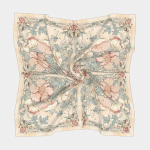 Pour Art Nouveau Flower Pattern with Border Square Silk Scarf -Wearable Art, Unique Gift, Wardrobe Accessory, Silk Habotai or Charmeuse