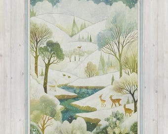 Winter Deer Scene Fleece Throw Blanket – Hypoallergenic, Soft Family Blanket