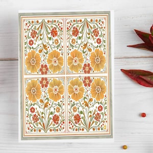 Biglietti d'auguri floreali in stile folk art nouveau. – Arte originale su carta da lettere di grandi dimensioni, biglietto floreale in stile mod/folk/art nouveau