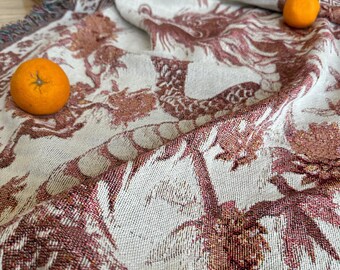 龍年ジャカード織りスローブランケット - シノワズリ織りコットン