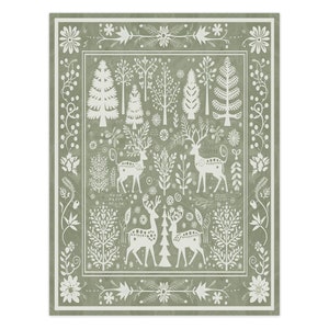 Paquet de cartes de voeux pliées vertes pour les fêtes d'hiver, design de tapisserie Deer Tales - Partagez la magie !
