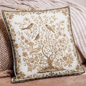 Neutral Pour Birds in Tree Tapestry Pattern Premium Pillow Case -Original Artwork on Soft, Washable Throw Pillow Cover, GIVE A HUG!