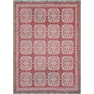 Pour Red And White Folk Art Tapestry Winter Holiday Jacquard Woven Blanket- Original Artwork On Ecofriendly 100% Cotton Throw Blanket