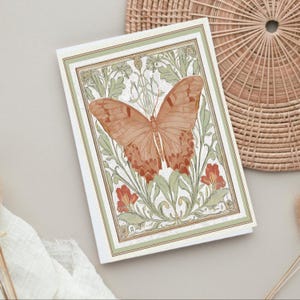 Cartes de voeux florales papillon Art nouveau. - Oeuvre d'art originale de style impressionniste complexe sur une grande papeterie pliée, toutes les occasions