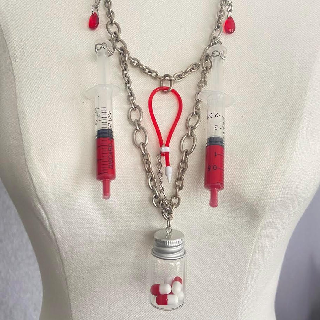 Harajuku-fashion Style Bloody Blood Red Syringe, Pill Capsule, Chain ...