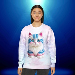 Transgender Ally Cat Unisex Tie-Dye Subtle Pride Sweatshirt for Trans Cat Lover | LGBTQ+ Gift | Discreet Trans Pride Flag | Transgender Gift