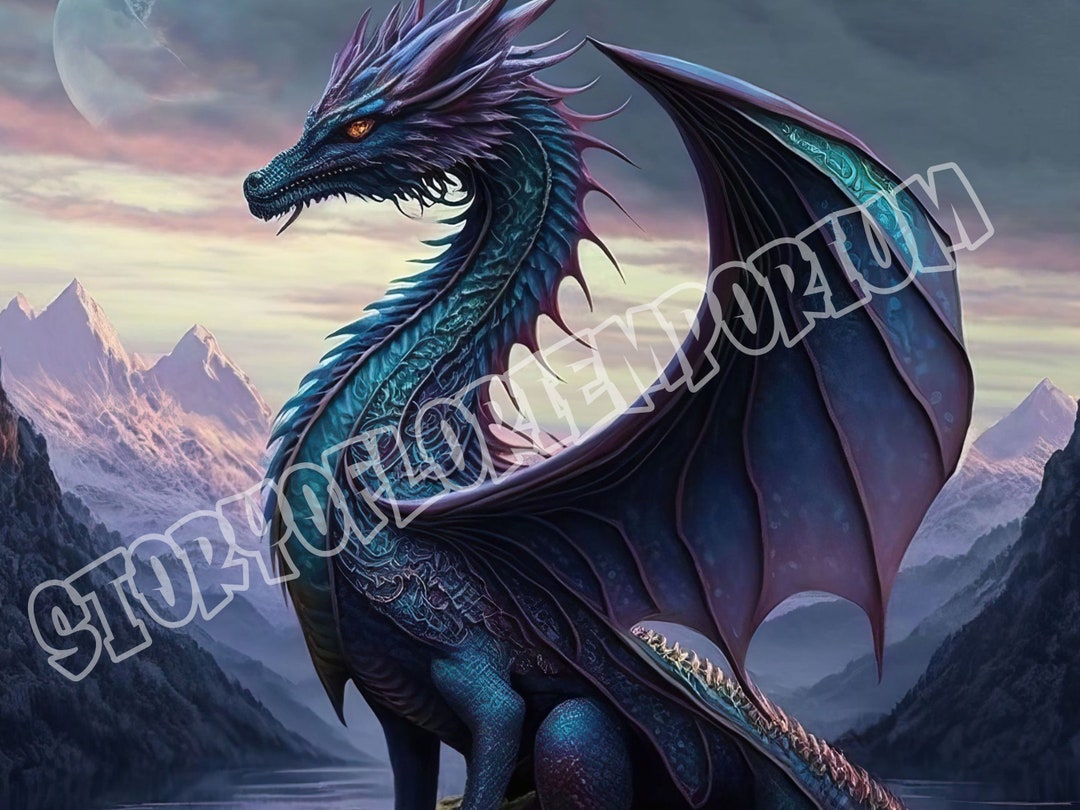 Dragon Printable Poster, Mythical Creature Wall Art, Digital Download, Instant Print, Fantasy ...