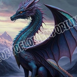 Dragon Printable Poster, Mythical Creature Wall Art, Digital Download, Instant Print, Fantasy ...