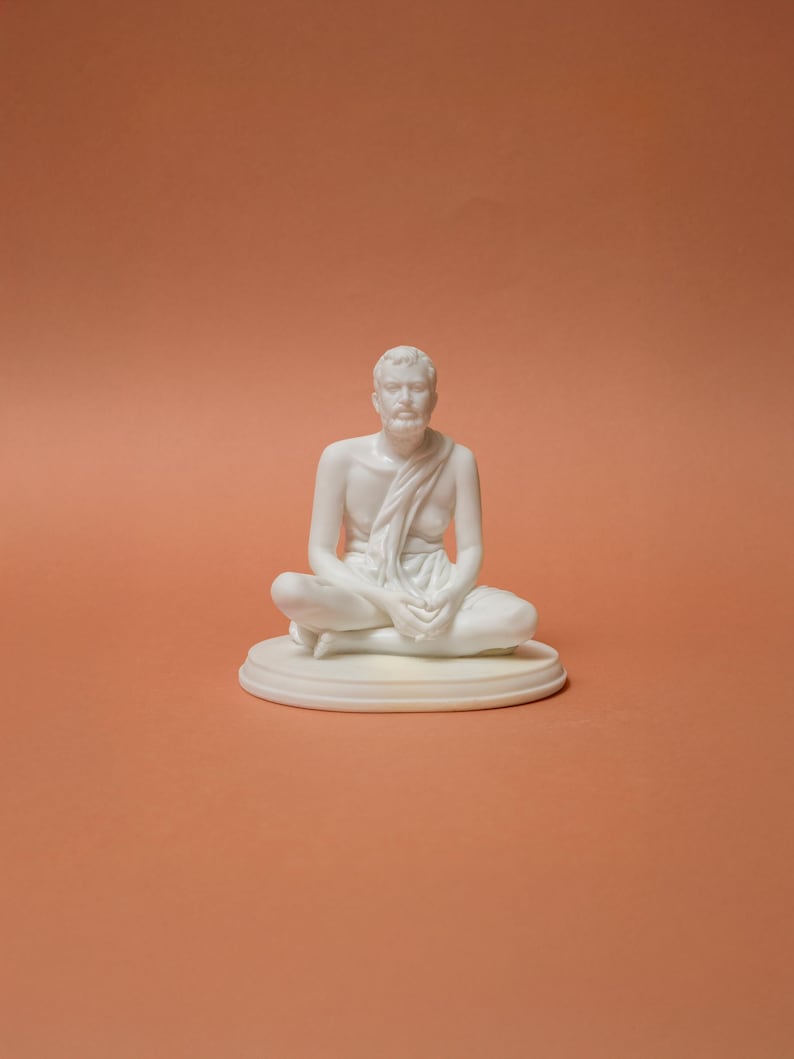 Estatua de Sri Ramakrishna en polvo de mármol / Ídolo lavable / Figura de dios hindú para decoración del templo del hogar 6 inch