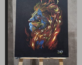 Acrylic Painting of Male Lion on Canvas