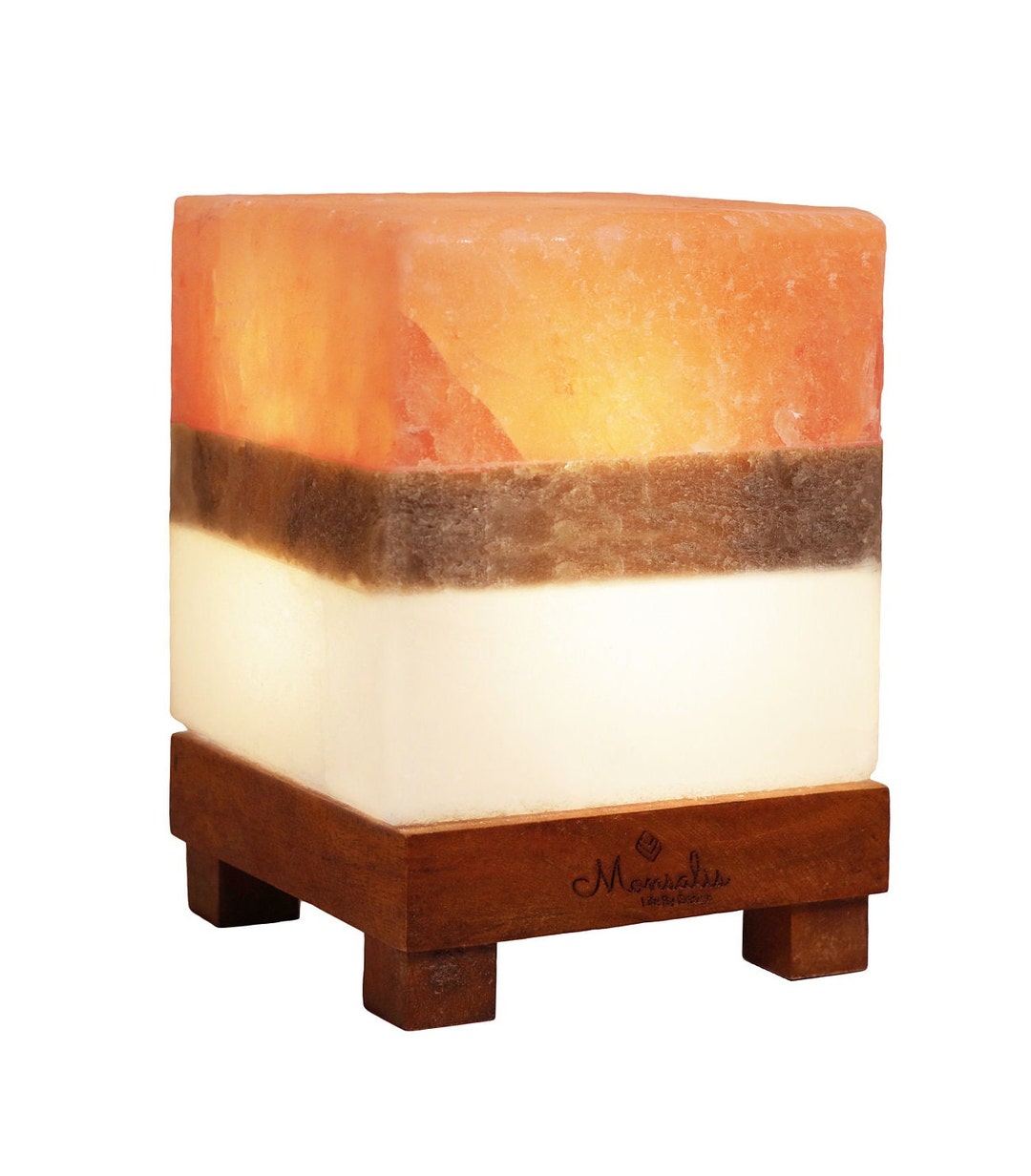 Monsalis Dual Illumination Salt Rock Lamp Modern Square Pink White and