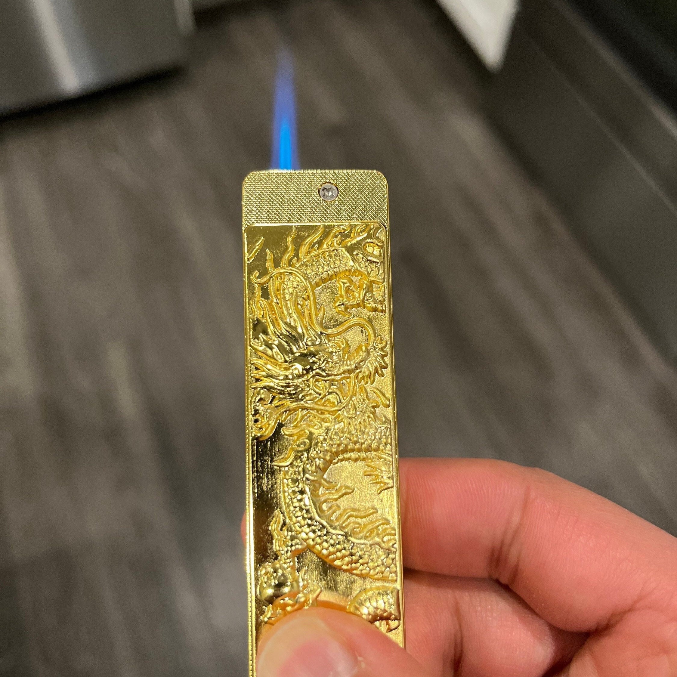 Blue Flame Golden Dragon Lighter Butane Gas Saber Flame Etsy