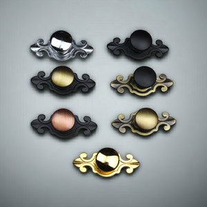 Tiradores de cajón vintage / Tiradores de tocador de oro / Perillas de tocador de cobre / Tiradores de cajón negros / Mango de metal de hoja de diseño antiguo / Perillas para tocador