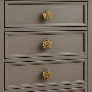 Maple Leaf Brass Drawer Pull: Handmade Rustic Cabinet Knob