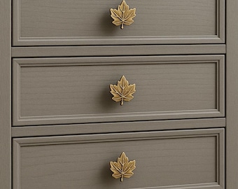 Maple Leaf Brass Drawer Pull: Handmade Rustic Cabinet Knob