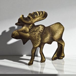 Brass Moose Drawer Pull – Solid Brass Animal Knob – Rustic Handmade Wildlife Cabinet Handle